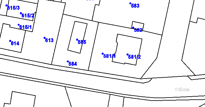 Parcela st. 581/1 v KÚ Velké Březno, Katastrální mapa