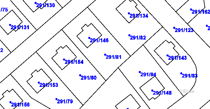 Parcela st. 291/81 v KÚ Velké Březno, Katastrální mapa