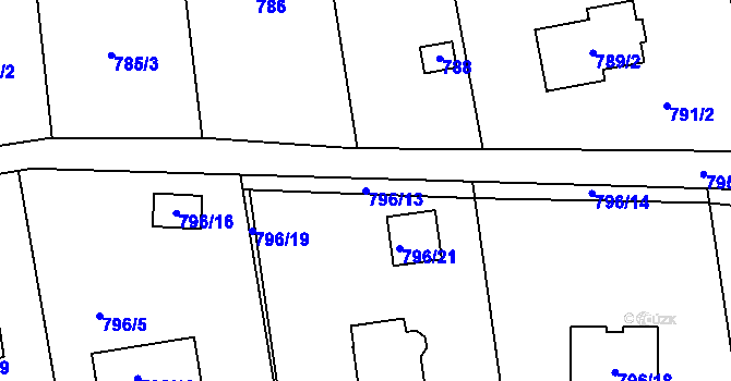 Parcela st. 796/13 v KÚ Velké Březno, Katastrální mapa