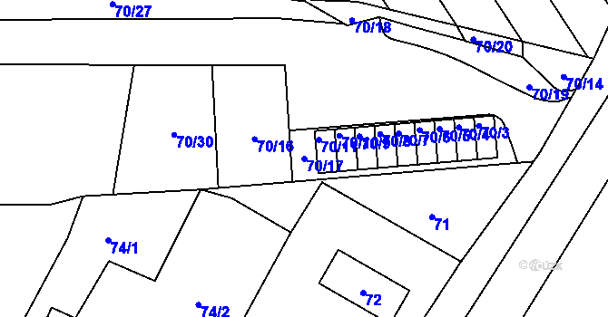 Parcela st. 70/17 v KÚ Velké Březno, Katastrální mapa