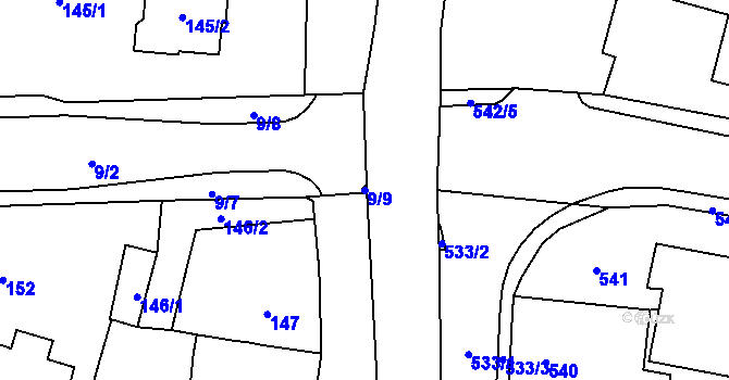 Parcela st. 9/9 v KÚ Velké Březno, Katastrální mapa
