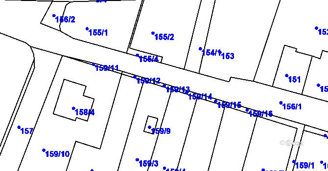 Parcela st. 159/13 v KÚ Velké Březno, Katastrální mapa