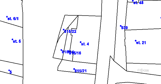 Parcela st. 4 v KÚ Malé Dvorce, Katastrální mapa
