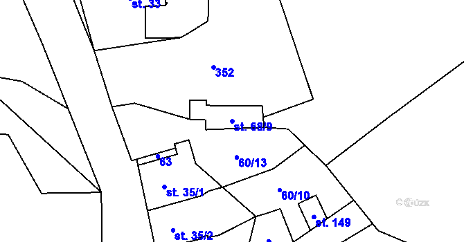 Parcela st. 68/9 v KÚ Velké Dvorce, Katastrální mapa