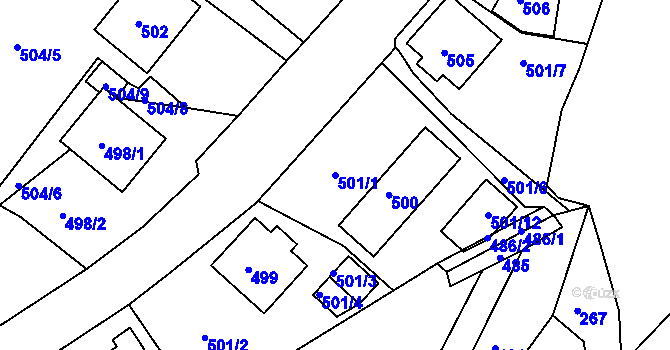 Parcela st. 501/1 v KÚ Bohdalovice, Katastrální mapa