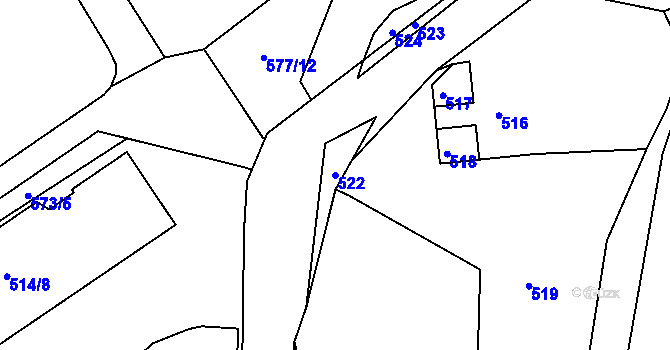 Parcela st. 522 v KÚ Bohdalovice, Katastrální mapa