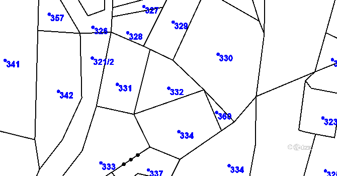 Parcela st. 332 v KÚ Velké Hamry, Katastrální mapa
