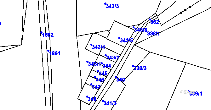 Parcela st. 343/2 v KÚ Velké Hamry, Katastrální mapa