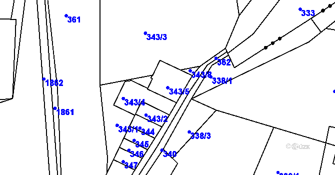 Parcela st. 343/5 v KÚ Velké Hamry, Katastrální mapa