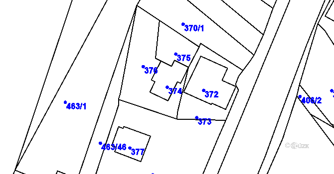 Parcela st. 374 v KÚ Velké Hamry, Katastrální mapa