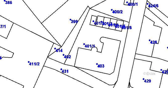 Parcela st. 401/1 v KÚ Velké Hamry, Katastrální mapa