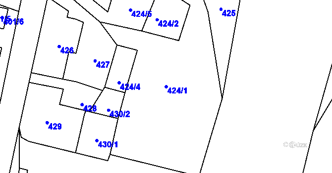 Parcela st. 424/1 v KÚ Velké Hamry, Katastrální mapa