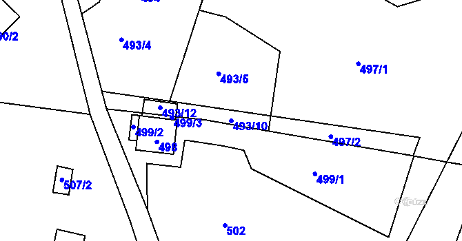 Parcela st. 493/10 v KÚ Velké Hamry, Katastrální mapa