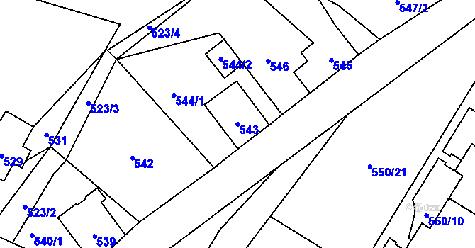 Parcela st. 543 v KÚ Velké Hamry, Katastrální mapa