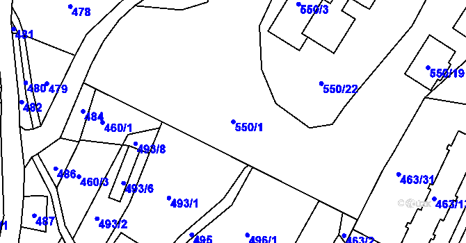 Parcela st. 550/1 v KÚ Velké Hamry, Katastrální mapa