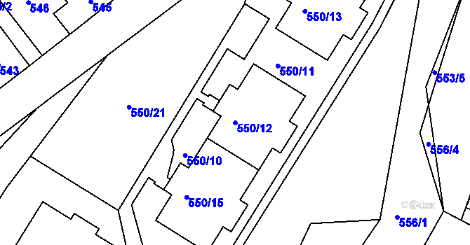 Parcela st. 550/12 v KÚ Velké Hamry, Katastrální mapa