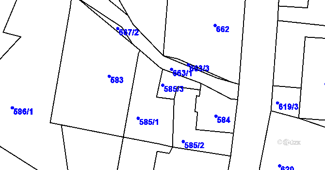 Parcela st. 585/3 v KÚ Velké Hamry, Katastrální mapa