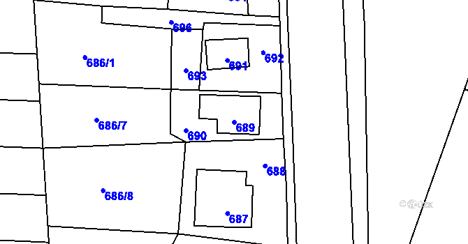 Parcela st. 689 v KÚ Velké Hamry, Katastrální mapa