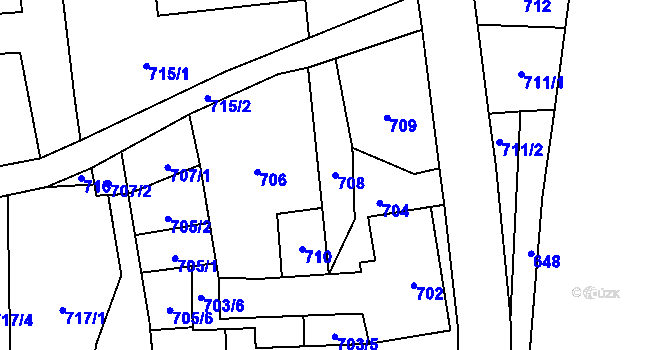Parcela st. 708 v KÚ Velké Hamry, Katastrální mapa
