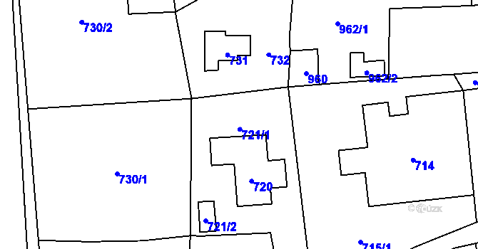 Parcela st. 721 v KÚ Velké Hamry, Katastrální mapa