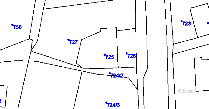 Parcela st. 725 v KÚ Velké Hamry, Katastrální mapa