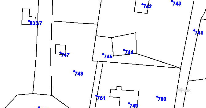 Parcela st. 745 v KÚ Velké Hamry, Katastrální mapa