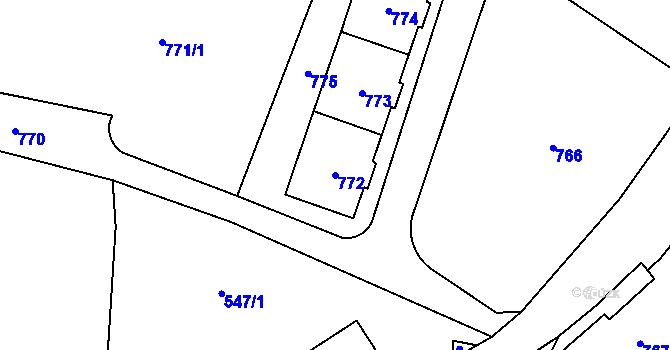 Parcela st. 772 v KÚ Velké Hamry, Katastrální mapa