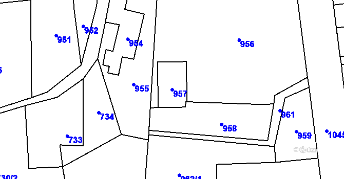 Parcela st. 957 v KÚ Velké Hamry, Katastrální mapa