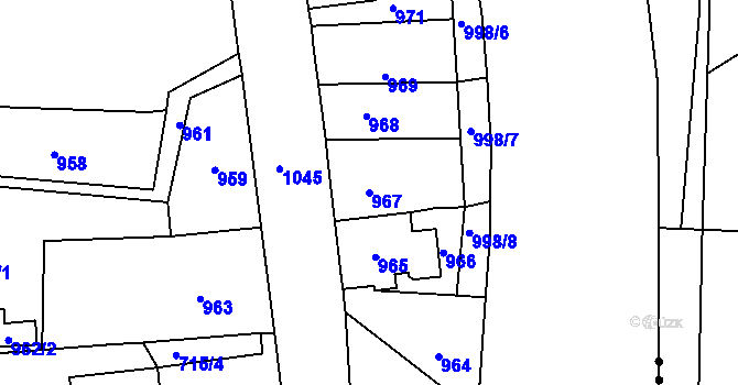 Parcela st. 967 v KÚ Velké Hamry, Katastrální mapa