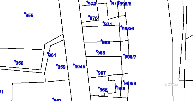 Parcela st. 968 v KÚ Velké Hamry, Katastrální mapa