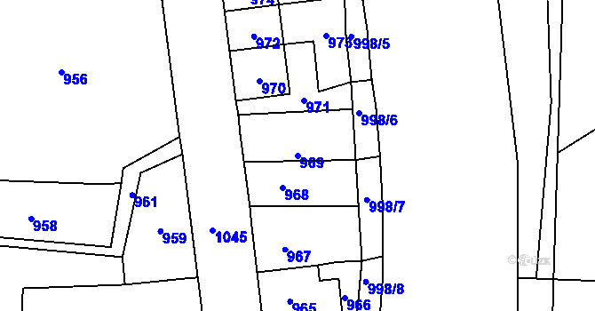 Parcela st. 969 v KÚ Velké Hamry, Katastrální mapa
