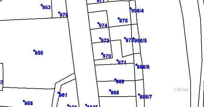 Parcela st. 970 v KÚ Velké Hamry, Katastrální mapa