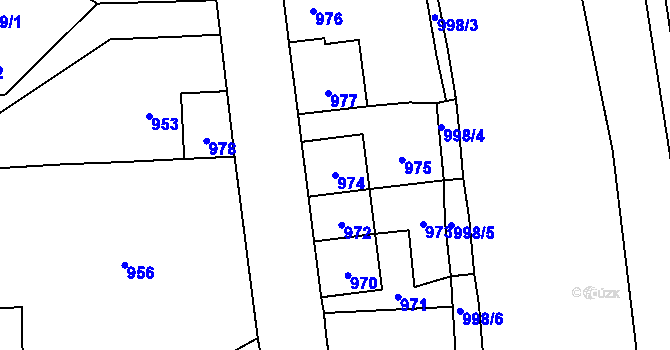 Parcela st. 974 v KÚ Velké Hamry, Katastrální mapa