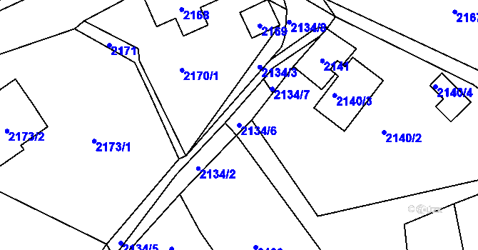 Parcela st. 2134/6 v KÚ Velké Hamry, Katastrální mapa