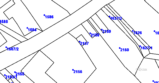 Parcela st. 2157 v KÚ Velké Hamry, Katastrální mapa