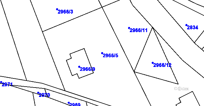 Parcela st. 2966/5 v KÚ Velké Hamry, Katastrální mapa