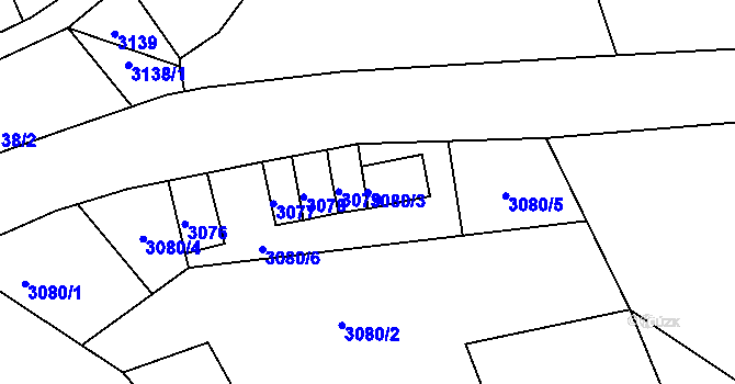 Parcela st. 3080/3 v KÚ Velké Hamry, Katastrální mapa