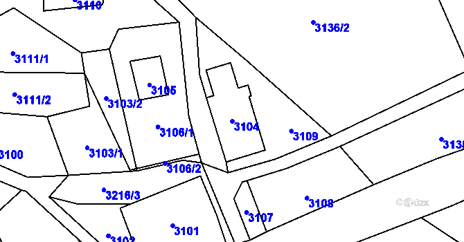 Parcela st. 3104 v KÚ Velké Hamry, Katastrální mapa