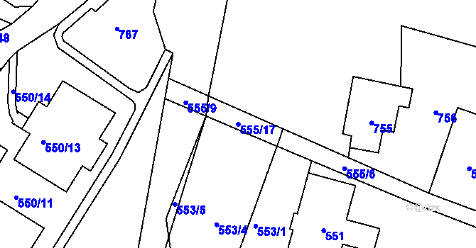 Parcela st. 555/17 v KÚ Velké Hamry, Katastrální mapa