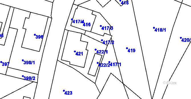 Parcela st. 422/1 v KÚ Velké Hamry, Katastrální mapa