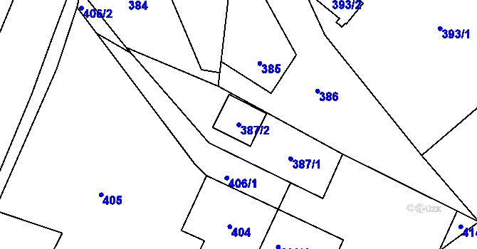 Parcela st. 387/2 v KÚ Velké Hamry, Katastrální mapa