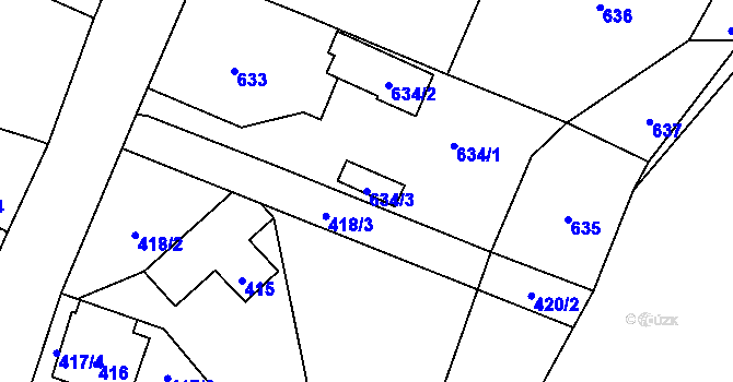 Parcela st. 634/3 v KÚ Velké Hamry, Katastrální mapa