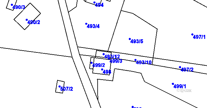 Parcela st. 493/12 v KÚ Velké Hamry, Katastrální mapa