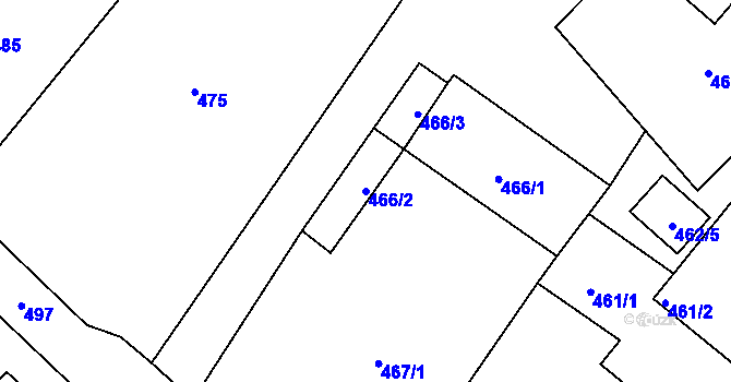 Parcela st. 466/2 v KÚ Velké Heraltice, Katastrální mapa