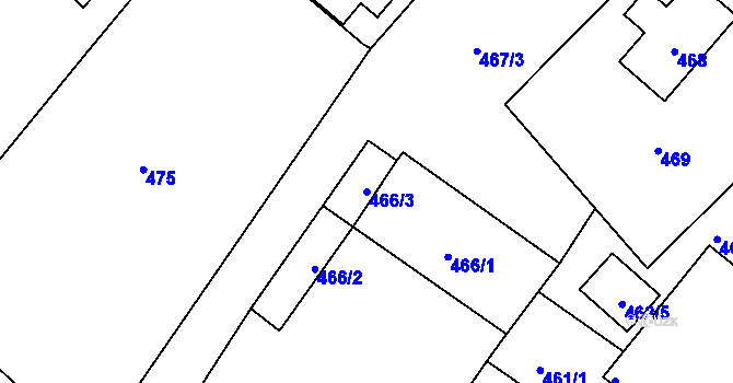 Parcela st. 466/3 v KÚ Velké Heraltice, Katastrální mapa