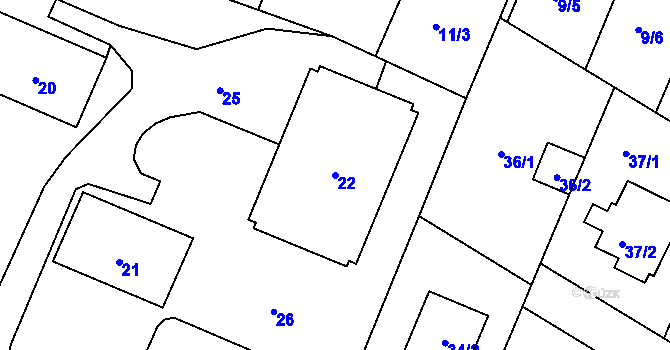 Parcela st. 22 v KÚ Velké Heraltice, Katastrální mapa