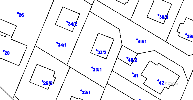 Parcela st. 33/2 v KÚ Velké Heraltice, Katastrální mapa
