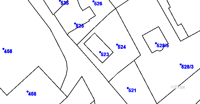 Parcela st. 523 v KÚ Velké Heraltice, Katastrální mapa
