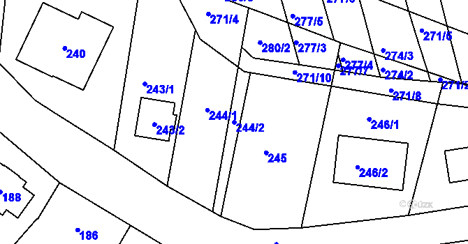 Parcela st. 244/2 v KÚ Velké Hostěrádky, Katastrální mapa