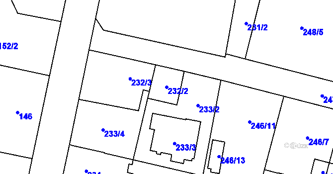 Parcela st. 232/2 v KÚ Velké Hoštice, Katastrální mapa